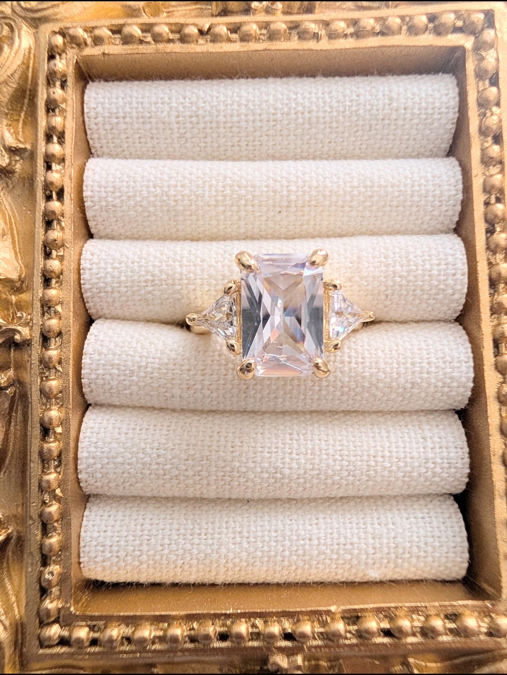 Gold Cubic Zirconia Engagement Ring - Gold Tone Statement - Picture 5 of 9